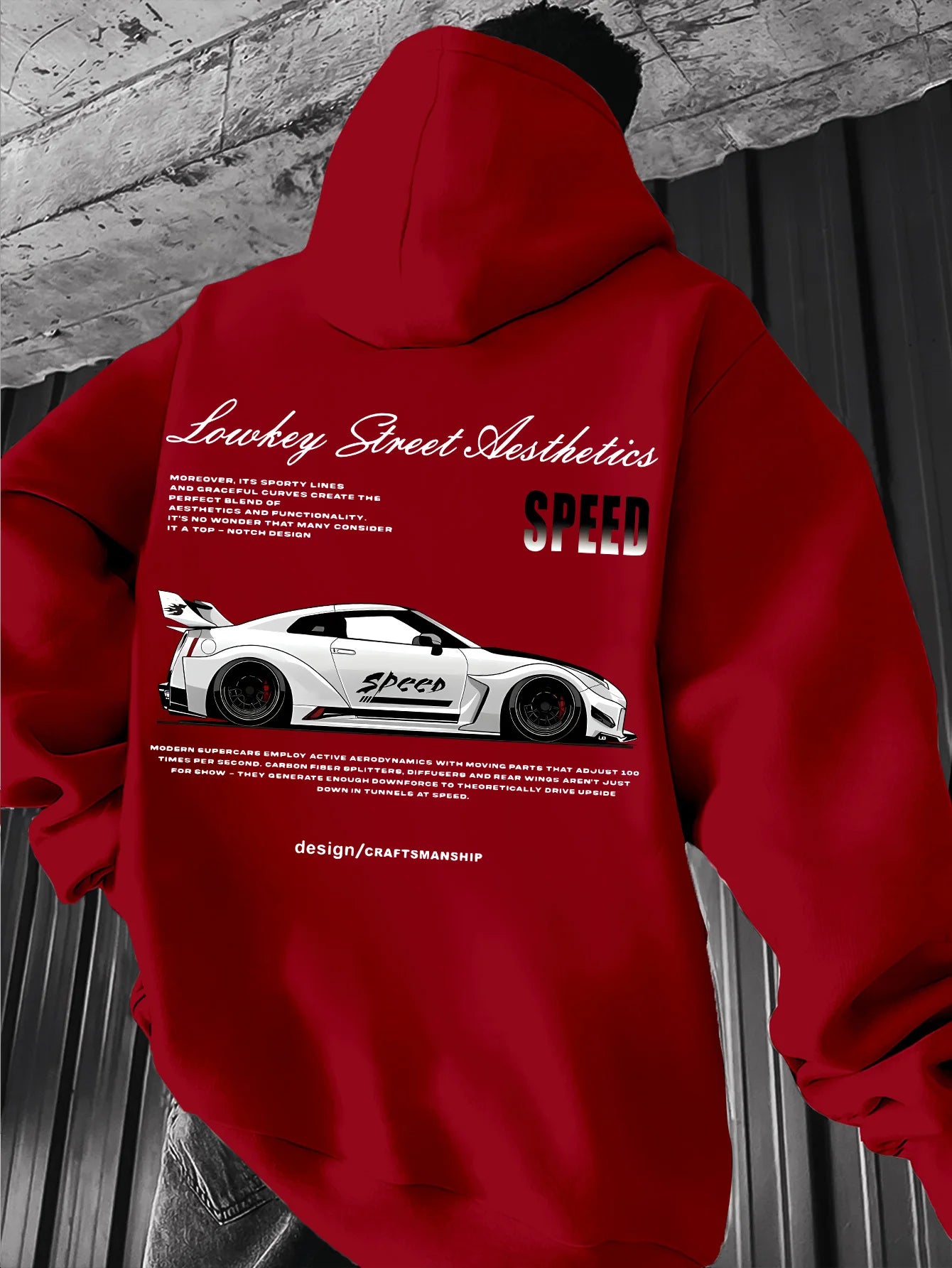 red SPEED Color Men's Racing Car Graphic Hoodie Streetwear Pullover
