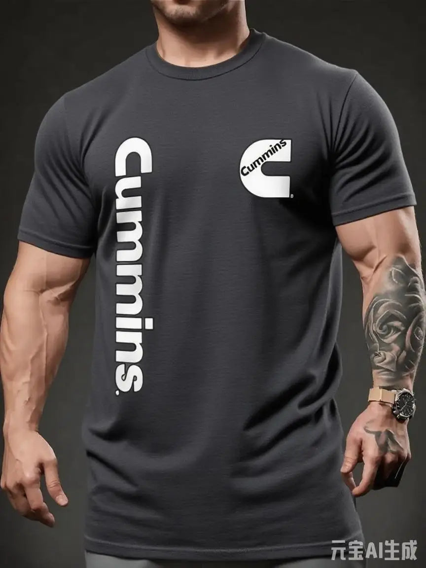 Dark Grey Color Men's Cotton Graphic T-Shirt – Casual Round Neck Tee
