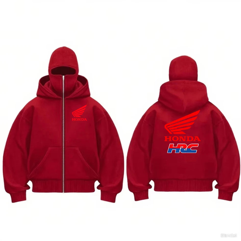 Men's Motorcycle Hoodie Jacket With Double Hood Mask