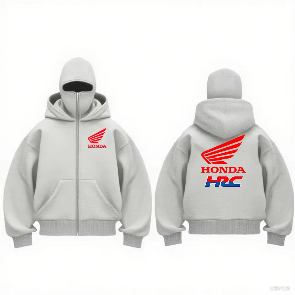 Men's Motorcycle Hoodie Jacket With Double Hood Mask