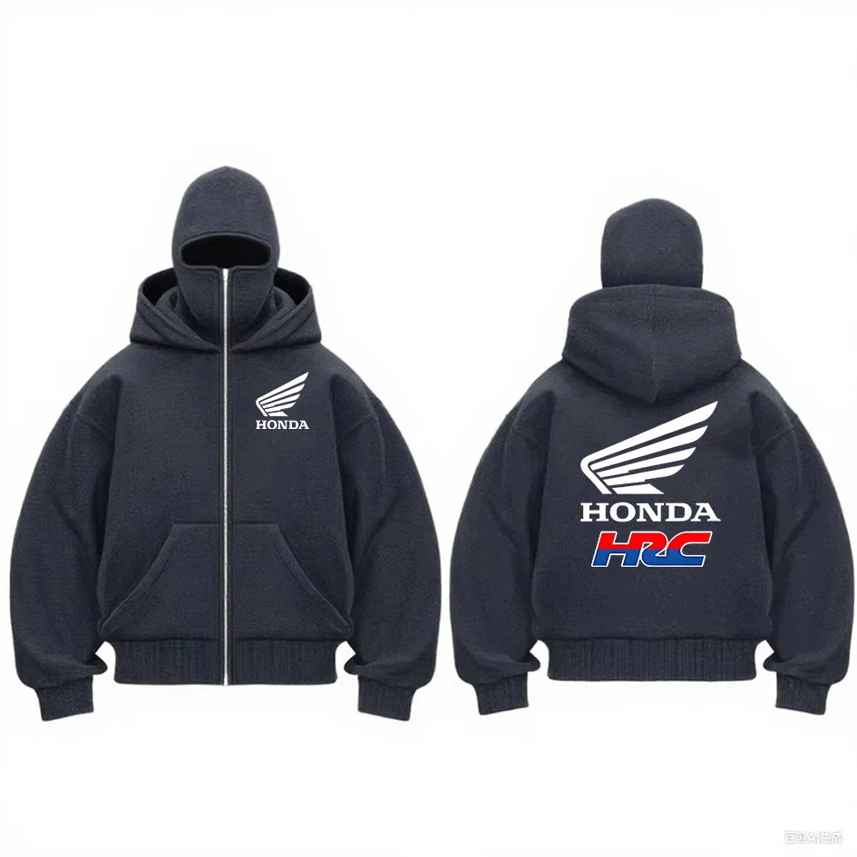 Men's Motorcycle Hoodie Jacket With Double Hood Mask