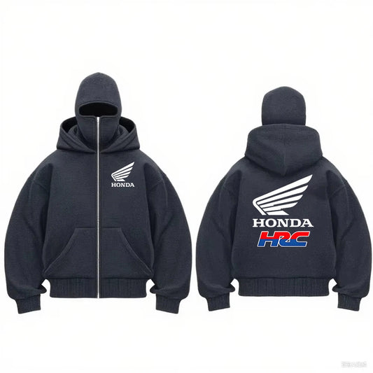 Men's Motorcycle Hoodie Jacket With Double Hood Mask