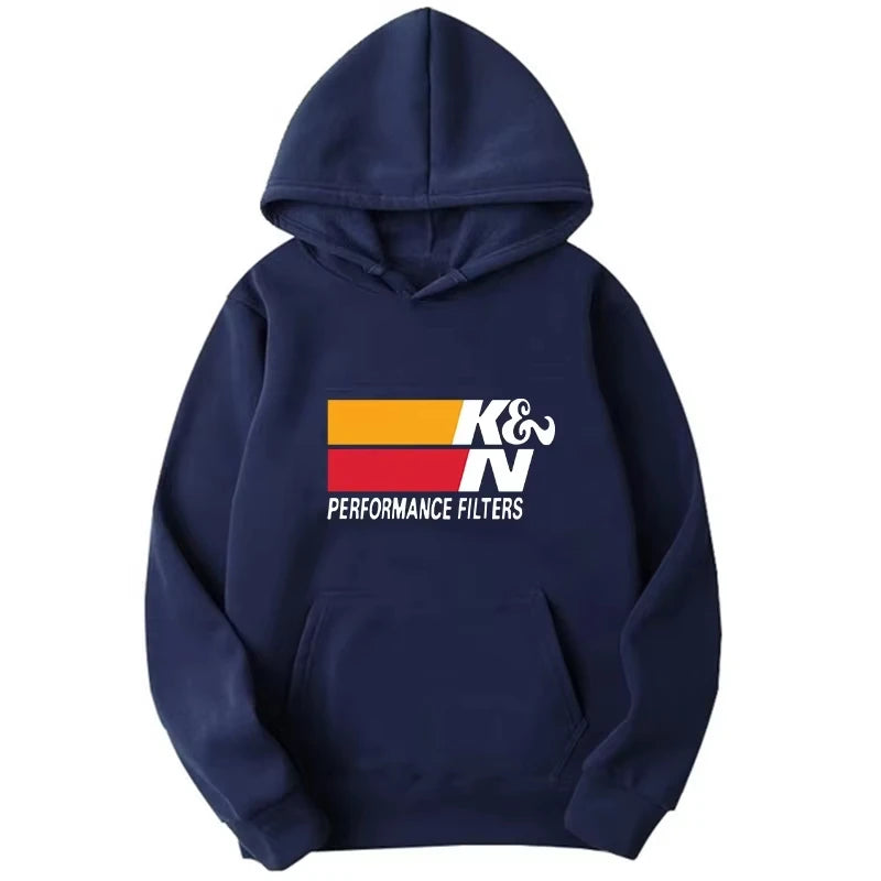 Navy Blue Color Men's Graphic Pullover Hoodie For Car Enthusiasts