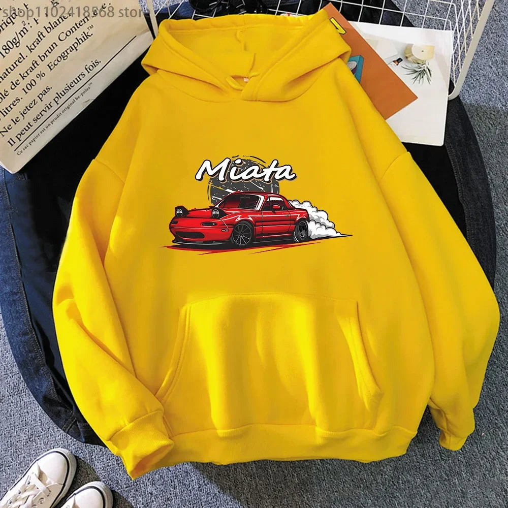 Yellow Color Initial D JDM Drift Hoodie With Anime Car Print