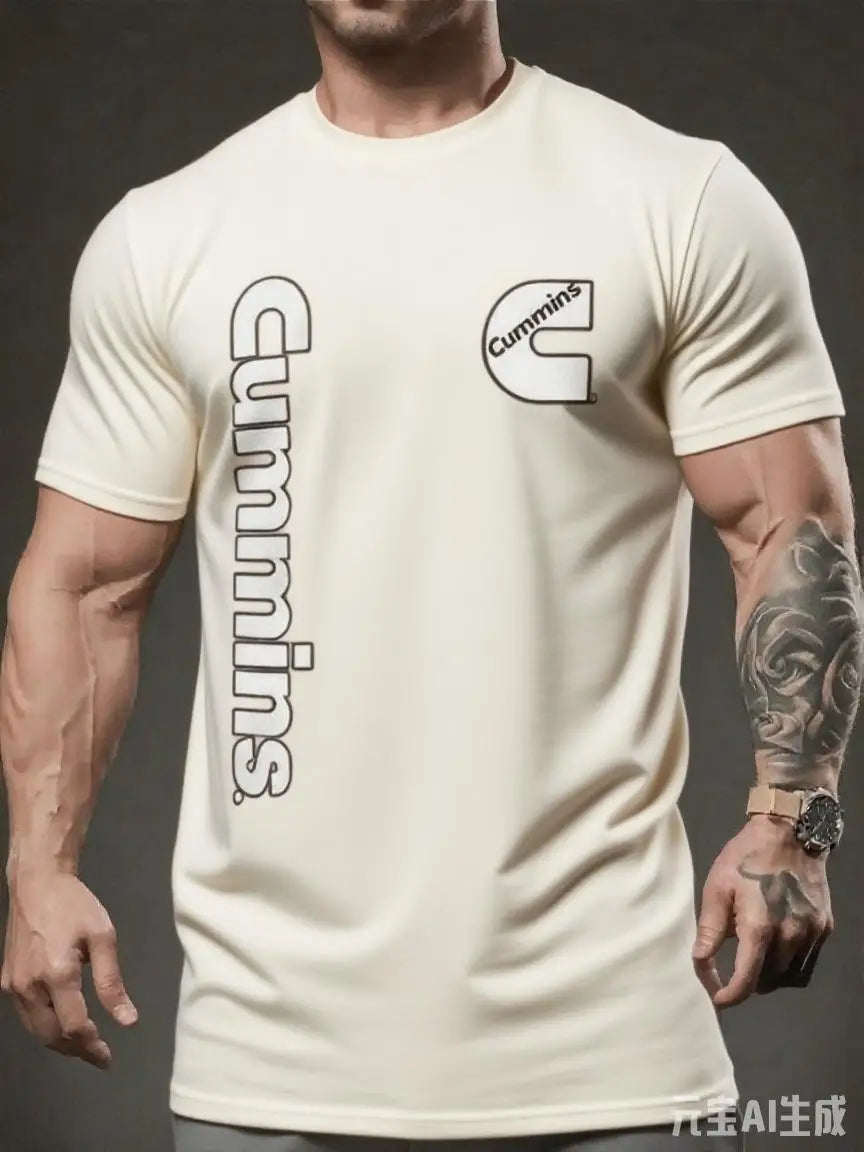 Khaki Color Men's Cotton Graphic T-Shirt – Casual Round Neck Tee