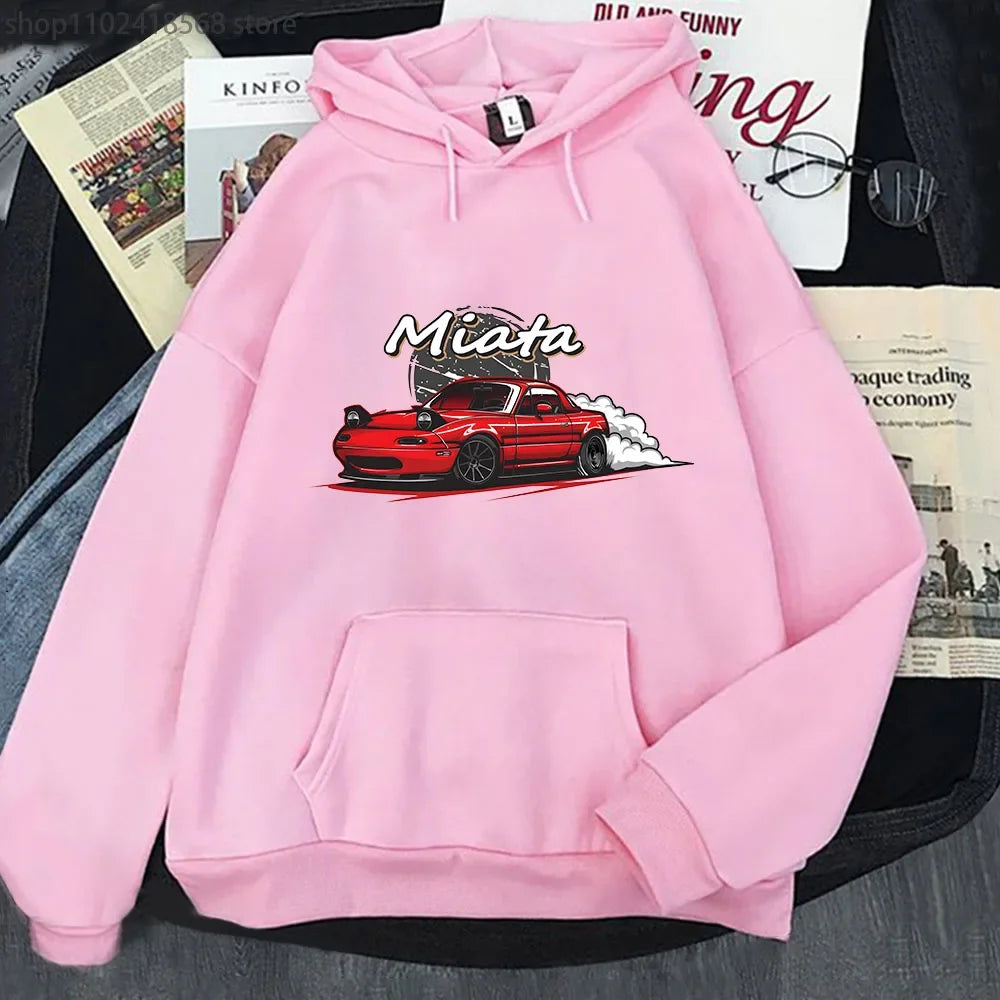 Pink Color Initial D JDM Drift Hoodie With Anime Car Print