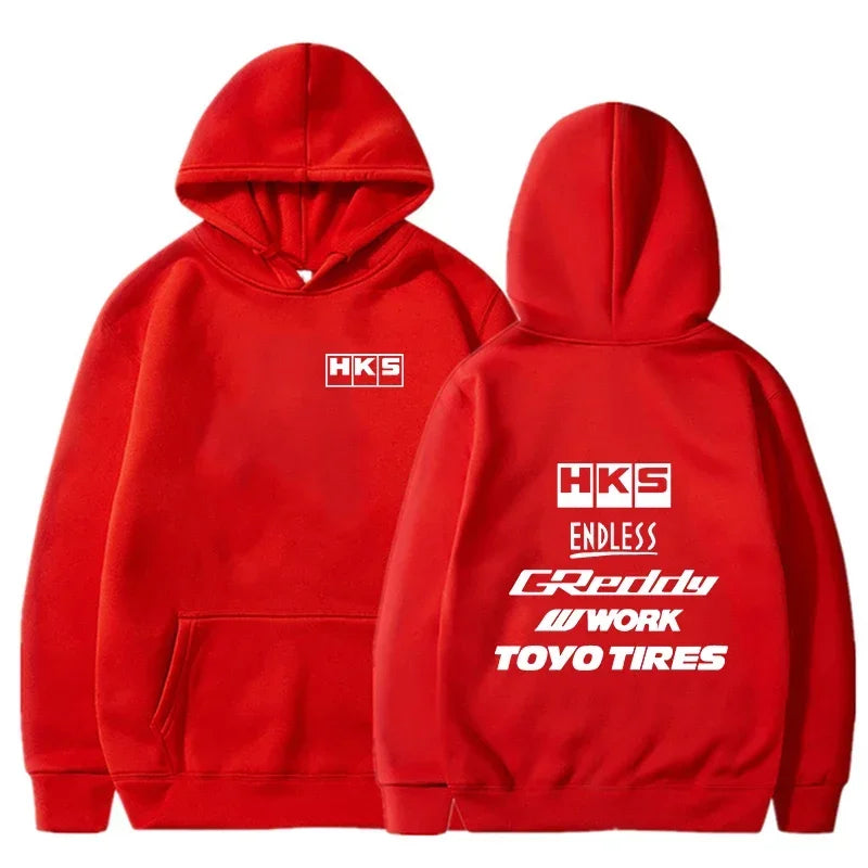 red Color JDM Streetwear Hoodie With Modified Car Graphic Pullover