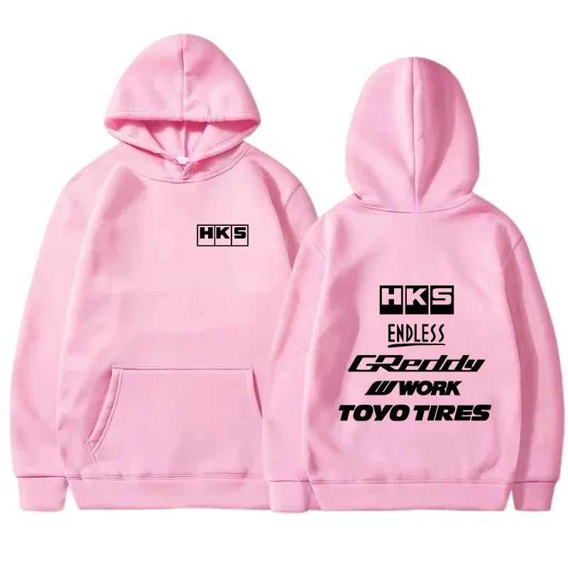 pink Color JDM Streetwear Hoodie With Modified Car Graphic Pullover
