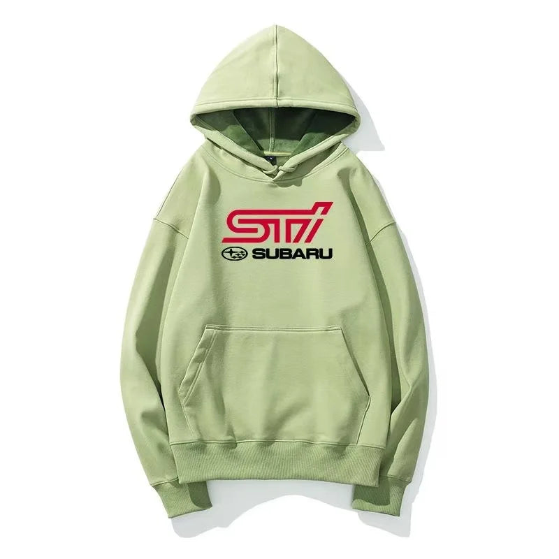 Mint Color Rally Car Fan Hooded Jacket With Zipper Closure