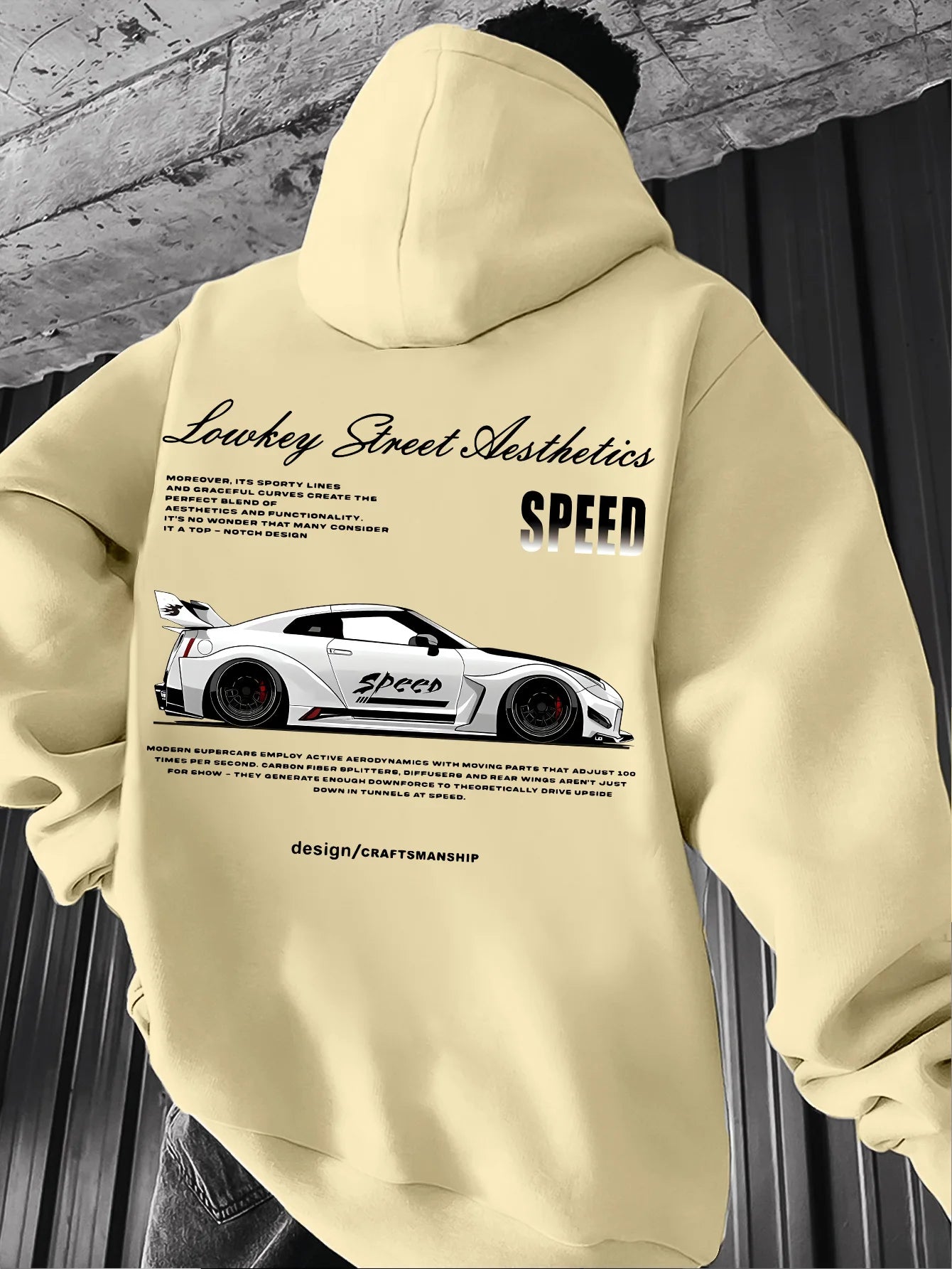 khaki SPEED Color Men's Racing Car Graphic Hoodie Streetwear Pullover