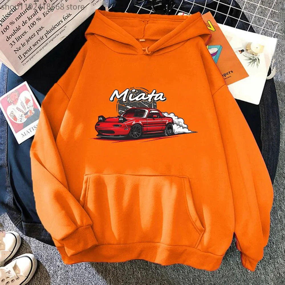 orange Color Initial D JDM Drift Hoodie With Anime Car Print