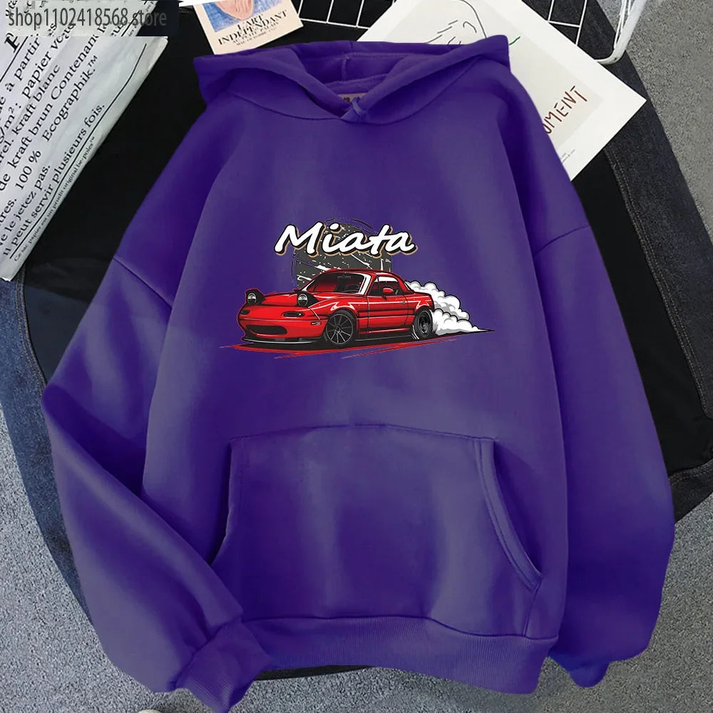 Purple Color Initial D JDM Drift Hoodie With Anime Car Print