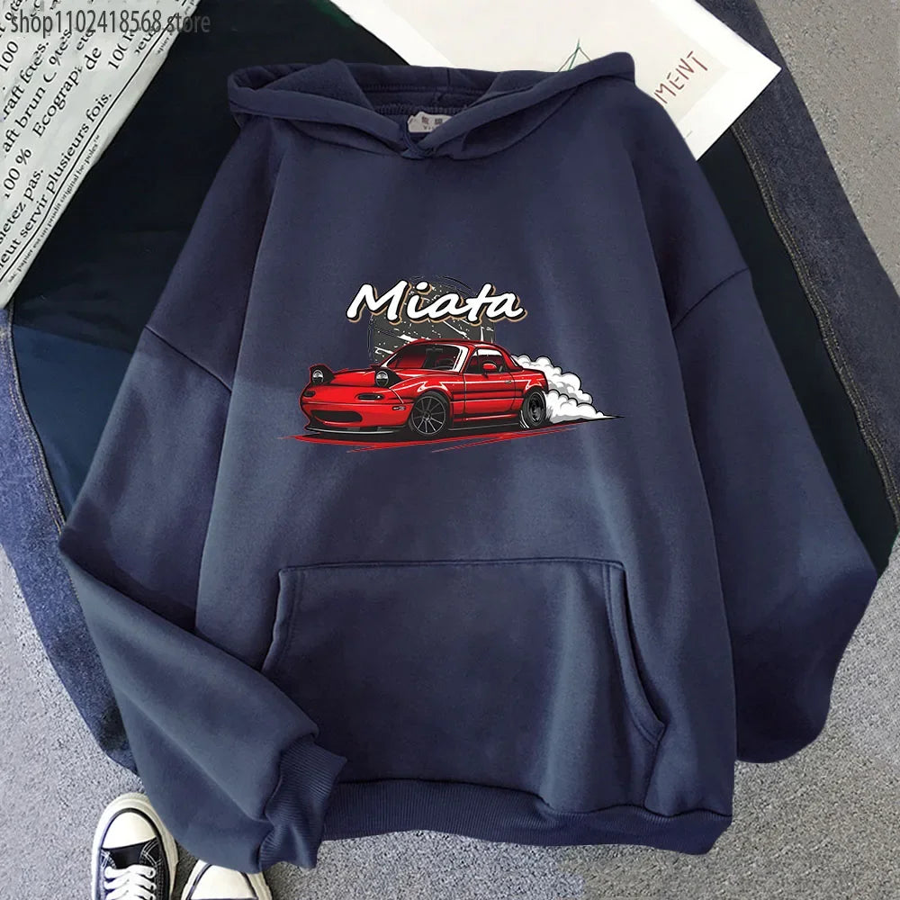 Navy Blue Color Initial D JDM Drift Hoodie With Anime Car Print