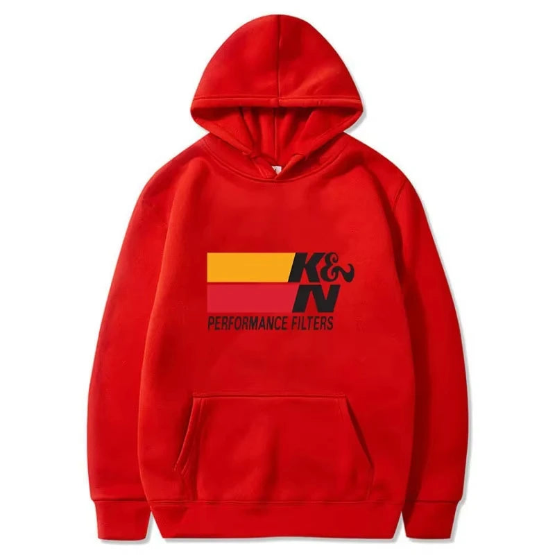 Red Color Men's Graphic Pullover Hoodie For Car Enthusiasts