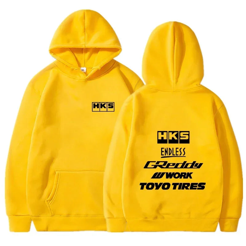 yellow Color JDM Streetwear Hoodie With Modified Car Graphic Pullover