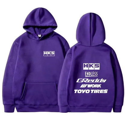 purple Color JDM Streetwear Hoodie With Modified Car Graphic Pullover